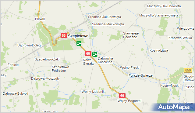 mapa Dąbrówka Kościelna gmina Szepietowo, Dąbrówka Kościelna gmina Szepietowo na mapie Targeo