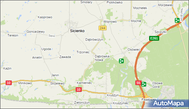 mapa Dąbrówka Nowa gmina Sicienko, Dąbrówka Nowa gmina Sicienko na mapie Targeo