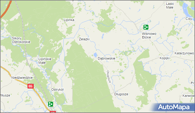 mapa Dąbrowskie gmina Prostki, Dąbrowskie gmina Prostki na mapie Targeo