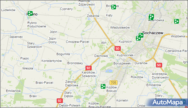 mapa Dachowa gmina Sochaczew, Dachowa gmina Sochaczew na mapie Targeo
