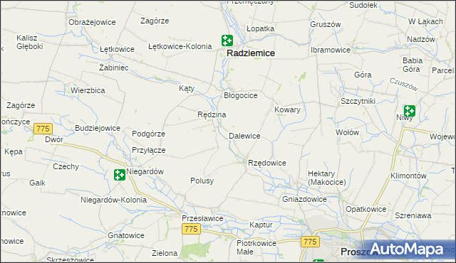 mapa Dalewice, Dalewice na mapie Targeo