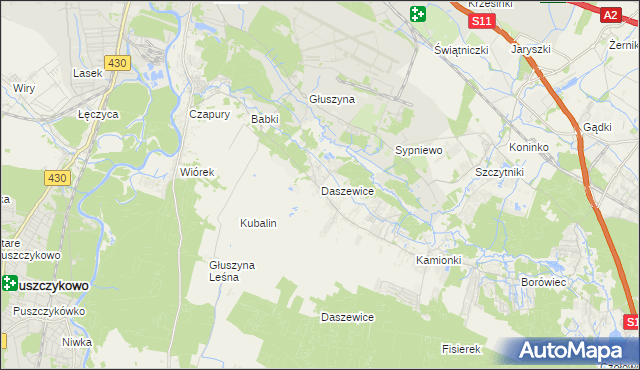 mapa Daszewice gmina Mosina, Daszewice gmina Mosina na mapie Targeo