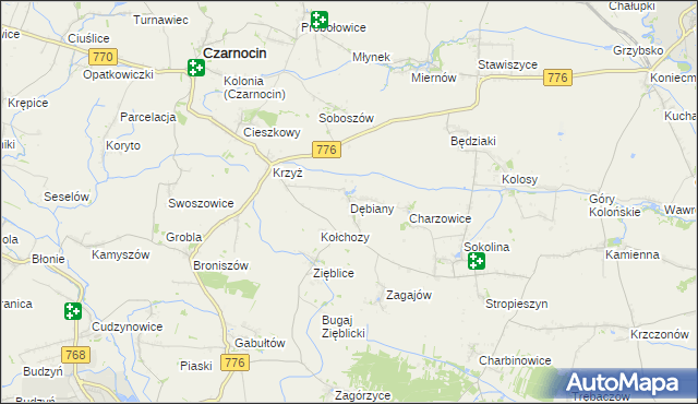 mapa Dębiany gmina Czarnocin, Dębiany gmina Czarnocin na mapie Targeo