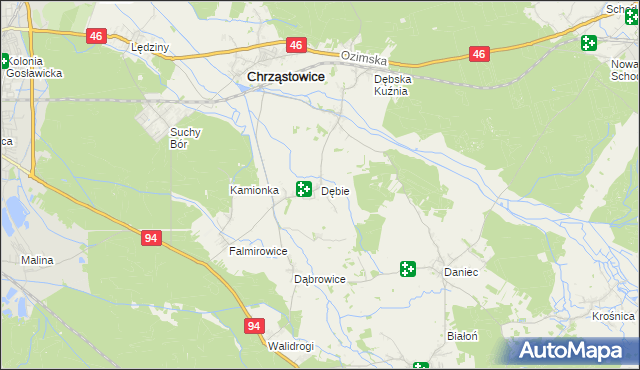 mapa Dębie gmina Chrząstowice, Dębie gmina Chrząstowice na mapie Targeo