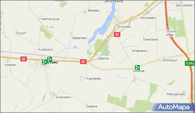 mapa Dębina gmina Stęszew, Dębina gmina Stęszew na mapie Targeo