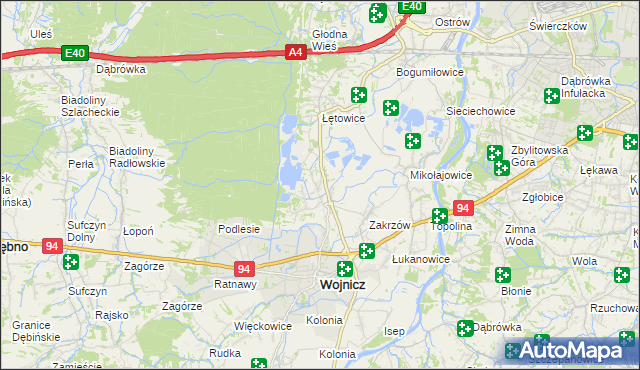 mapa Dębina Łętowska, Dębina Łętowska na mapie Targeo