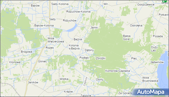 mapa Dębiny gmina Przysucha, Dębiny gmina Przysucha na mapie Targeo