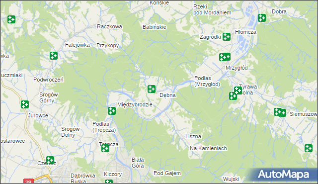 mapa Dębna gmina Sanok, Dębna gmina Sanok na mapie Targeo