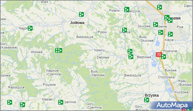 mapa Dębowa gmina Jodłowa, Dębowa gmina Jodłowa na mapie Targeo