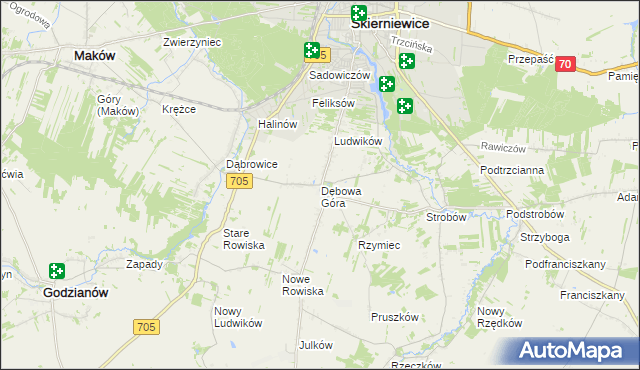 mapa Dębowa Góra gmina Skierniewice, Dębowa Góra gmina Skierniewice na mapie Targeo