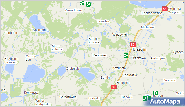 mapa Dębowiec gmina Urszulin, Dębowiec gmina Urszulin na mapie Targeo