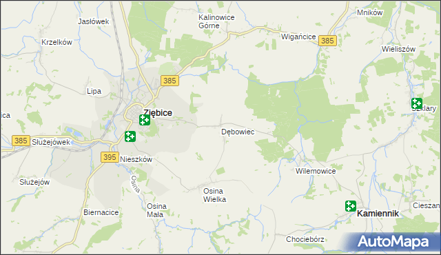 mapa Dębowiec gmina Ziębice, Dębowiec gmina Ziębice na mapie Targeo