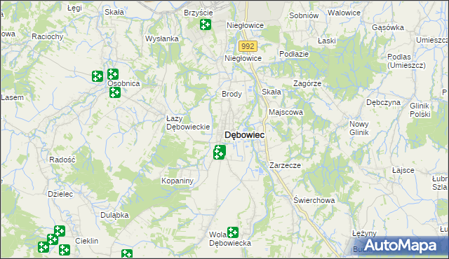 mapa Dębowiec powiat jasielski, Dębowiec powiat jasielski na mapie Targeo