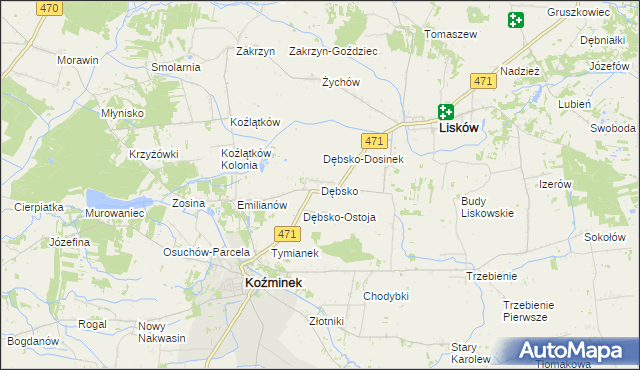 mapa Dębsko gmina Koźminek, Dębsko gmina Koźminek na mapie Targeo