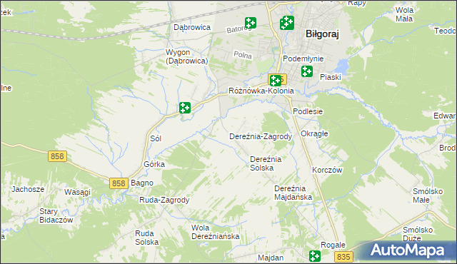 mapa Dereźnia-Zagrody, Dereźnia-Zagrody na mapie Targeo