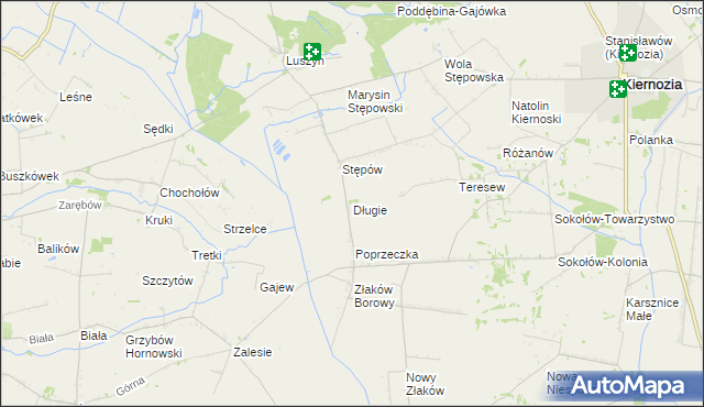 mapa Długie gmina Kiernozia, Długie gmina Kiernozia na mapie Targeo