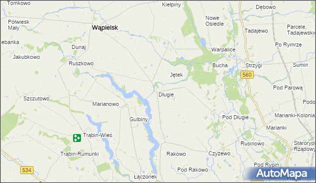 mapa Długie gmina Wąpielsk, Długie gmina Wąpielsk na mapie Targeo