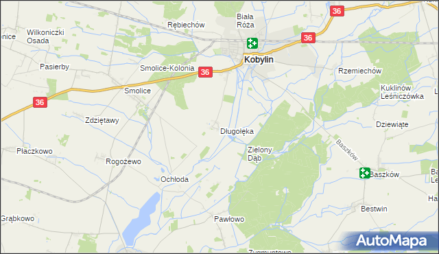 mapa Długołęka gmina Kobylin, Długołęka gmina Kobylin na mapie Targeo