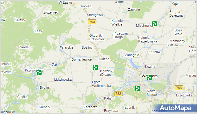 mapa Dłużec gmina Wolbrom, Dłużec gmina Wolbrom na mapie Targeo