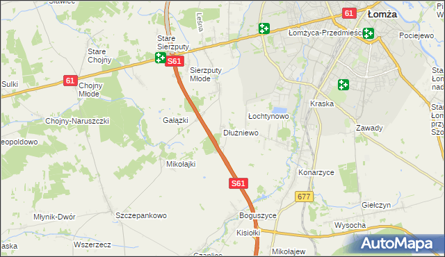 mapa Dłużniewo gmina Łomża, Dłużniewo gmina Łomża na mapie Targeo