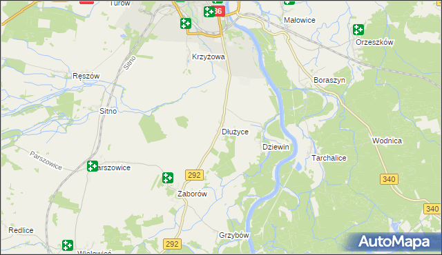 mapa Dłużyce, Dłużyce na mapie Targeo