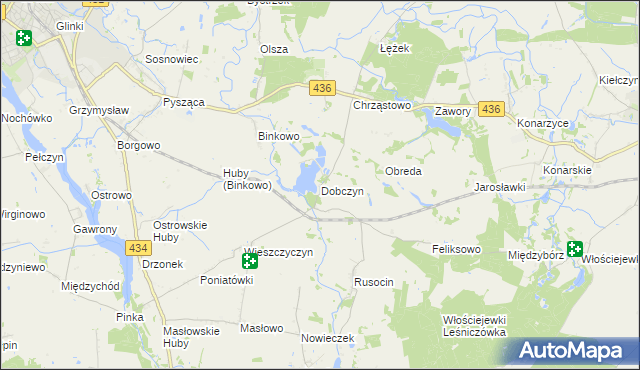 mapa Dobczyn gmina Śrem, Dobczyn gmina Śrem na mapie Targeo