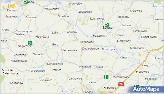 mapa Dobiesławice gmina Bejsce, Dobiesławice gmina Bejsce na mapie Targeo