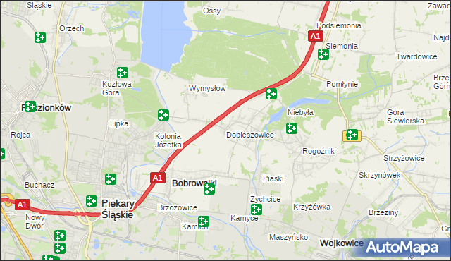 mapa Dobieszowice gmina Bobrowniki, Dobieszowice gmina Bobrowniki na mapie Targeo