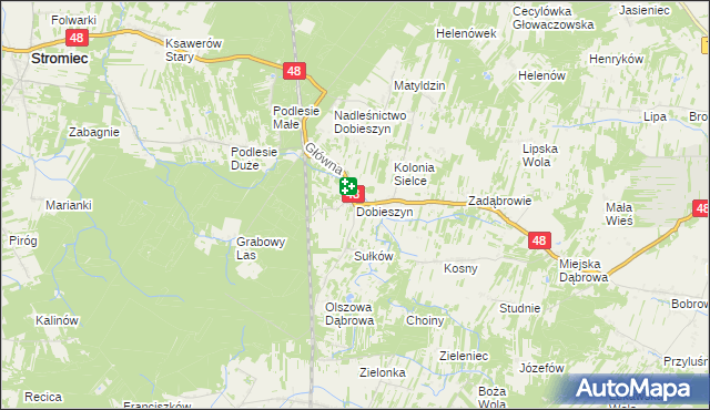 mapa Dobieszyn gmina Stromiec, Dobieszyn gmina Stromiec na mapie Targeo