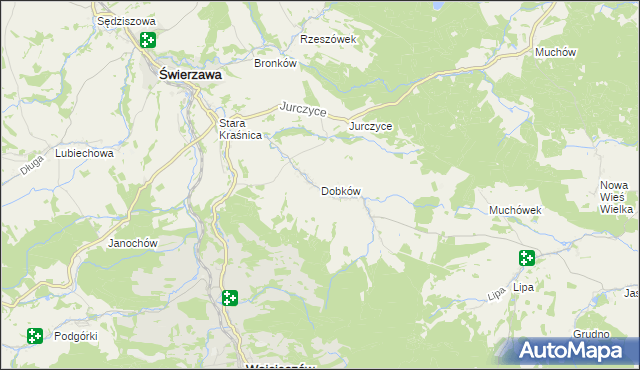 mapa Dobków gmina Świerzawa, Dobków gmina Świerzawa na mapie Targeo