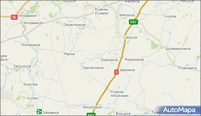 mapa Dobkowice gmina Kobierzyce, Dobkowice gmina Kobierzyce na mapie Targeo