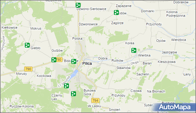 mapa Dobra gmina Pilica, Dobra gmina Pilica na mapie Targeo