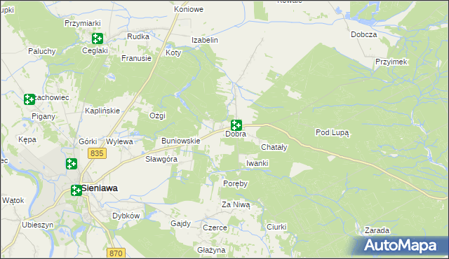 mapa Dobra gmina Sieniawa, Dobra gmina Sieniawa na mapie Targeo