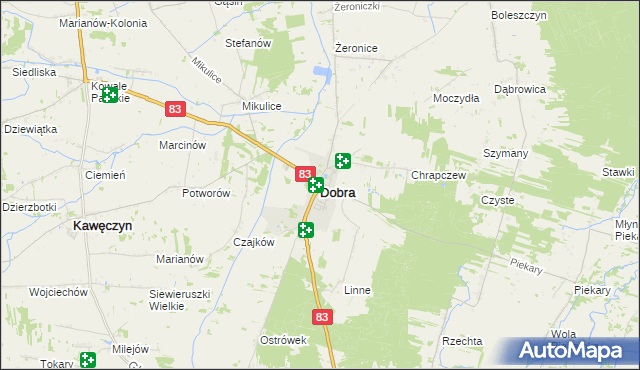 mapa Dobra powiat turecki, Dobra powiat turecki na mapie Targeo