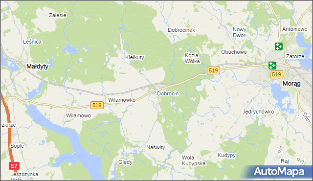 mapa Dobrocin gmina Małdyty, Dobrocin gmina Małdyty na mapie Targeo