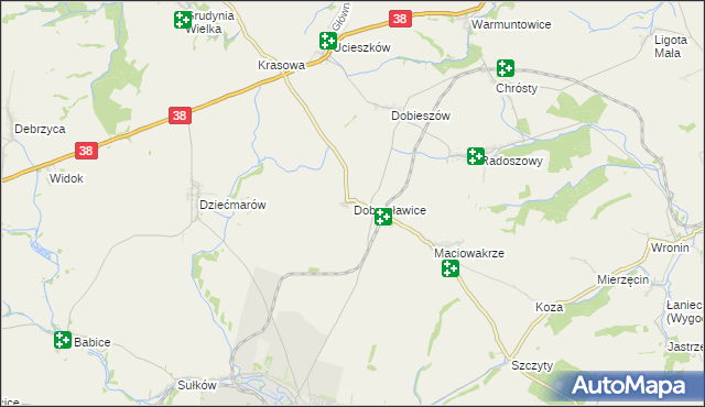 mapa Dobrosławice gmina Pawłowiczki, Dobrosławice gmina Pawłowiczki na mapie Targeo