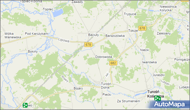 mapa Dobrowoda gmina Turośń Kościelna, Dobrowoda gmina Turośń Kościelna na mapie Targeo