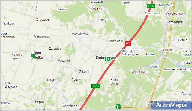 mapa Dobryszyce, Dobryszyce na mapie Targeo