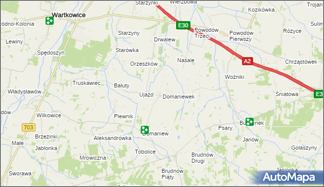 mapa Domaniewek gmina Dalików, Domaniewek gmina Dalików na mapie Targeo