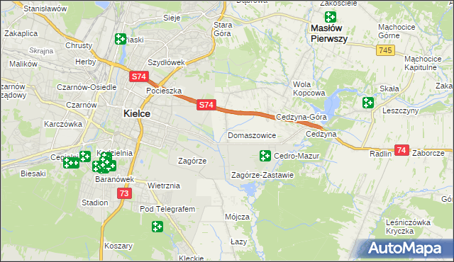 mapa Domaszowice gmina Masłów, Domaszowice gmina Masłów na mapie Targeo