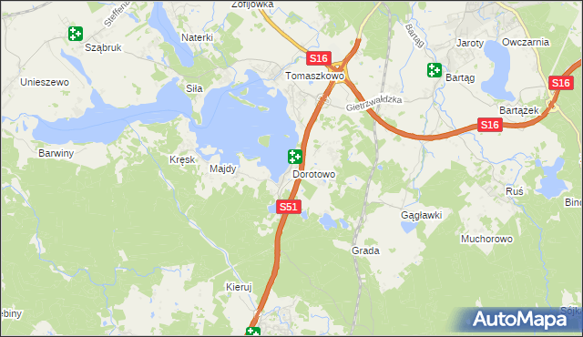 mapa Dorotowo gmina Stawiguda, Dorotowo gmina Stawiguda na mapie Targeo