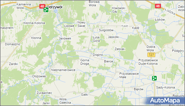 mapa Drążno gmina Klwów, Drążno gmina Klwów na mapie Targeo