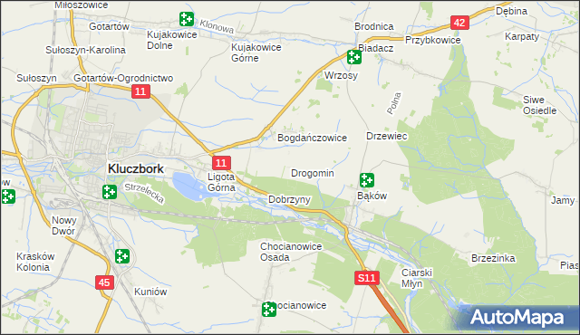 mapa Drogomin gmina Kluczbork, Drogomin gmina Kluczbork na mapie Targeo