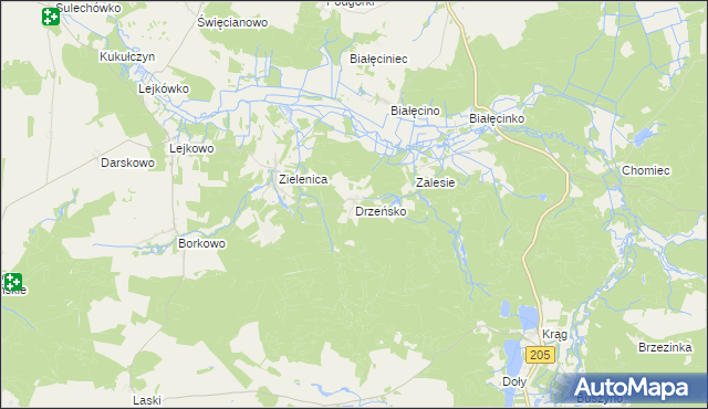 mapa Drzeńsko gmina Malechowo, Drzeńsko gmina Malechowo na mapie Targeo