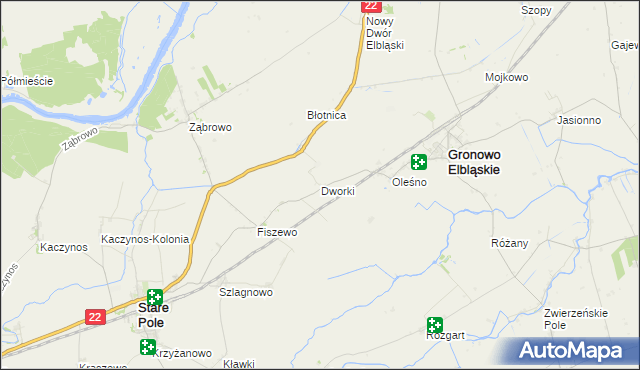 mapa Dworki gmina Gronowo Elbląskie, Dworki gmina Gronowo Elbląskie na mapie Targeo