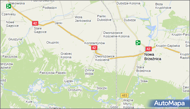 mapa Dworszowice Kościelne, Dworszowice Kościelne na mapie Targeo