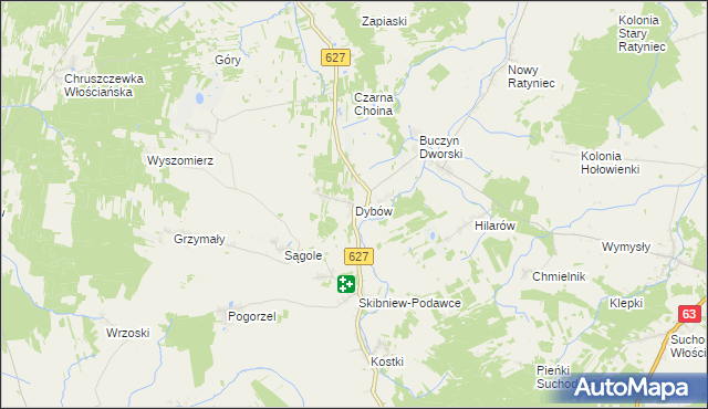 mapa Dybów gmina Kosów Lacki, Dybów gmina Kosów Lacki na mapie Targeo