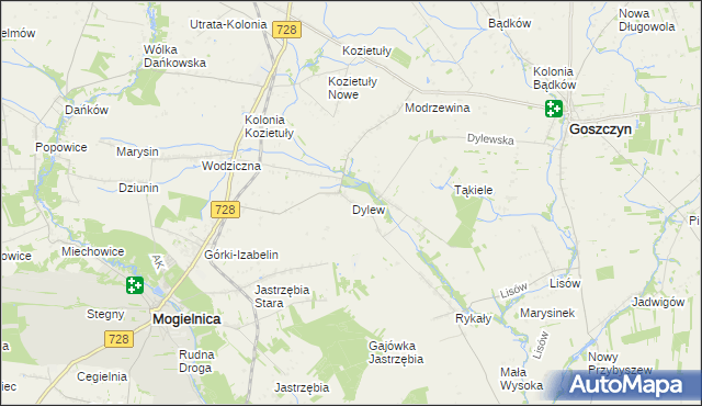 mapa Dylew gmina Mogielnica, Dylew gmina Mogielnica na mapie Targeo