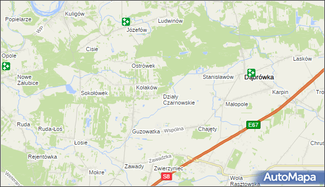 mapa Działy Czarnowskie, Działy Czarnowskie na mapie Targeo