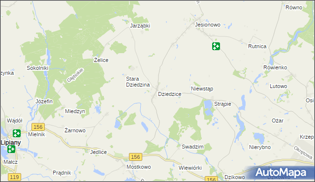 mapa Dziedzice gmina Barlinek, Dziedzice gmina Barlinek na mapie Targeo